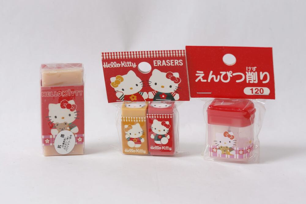 1990s Sanrio Japan Hello Kitty Erasers and Pencil Sharpener Set ~ 260917-WH 721